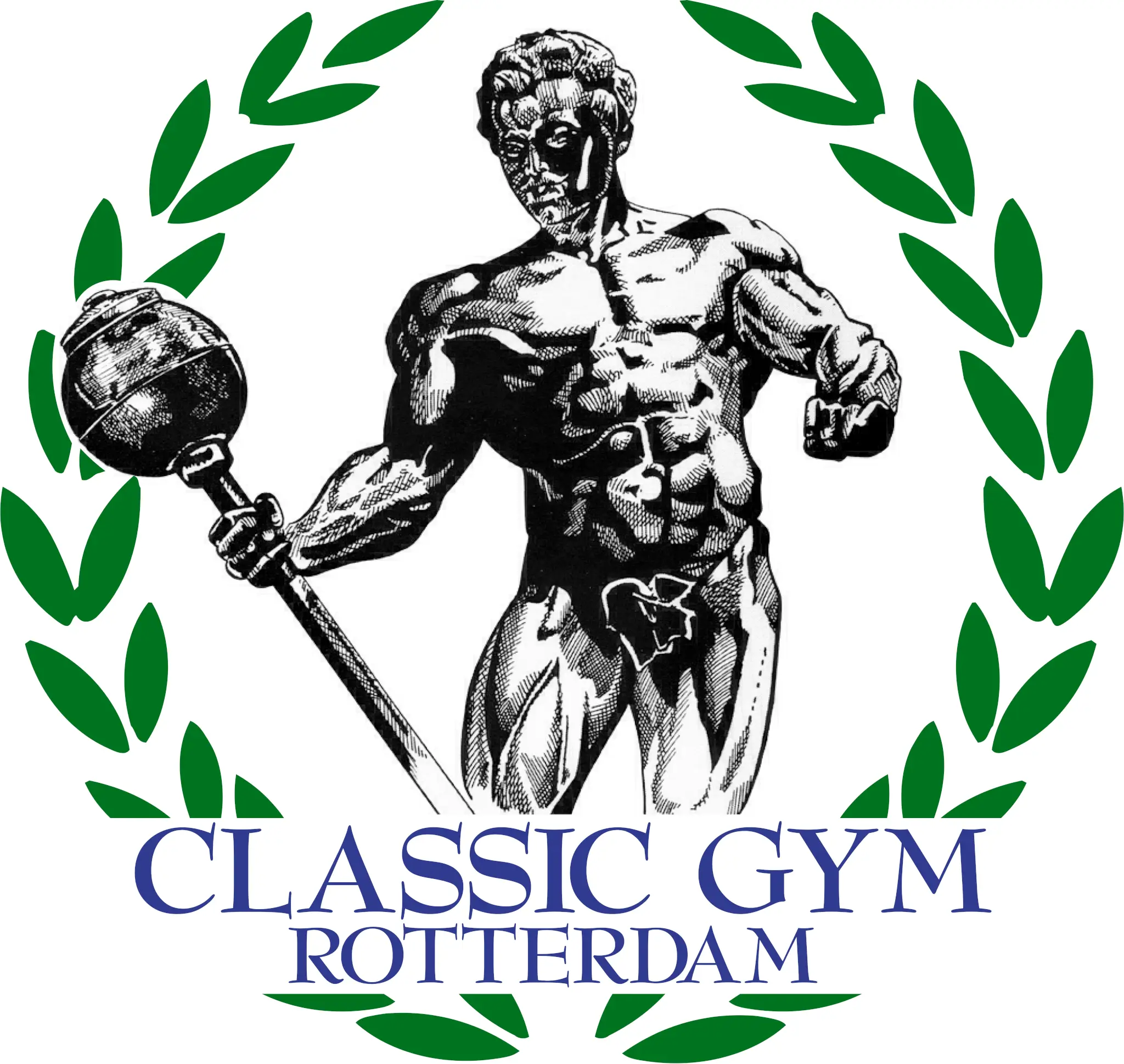 Logo van Classic Gym Rotterdam – herkenbaar pictogram voor de website met de Eugen Sandow afbeelding. Oldschool Strength, Modern Gains